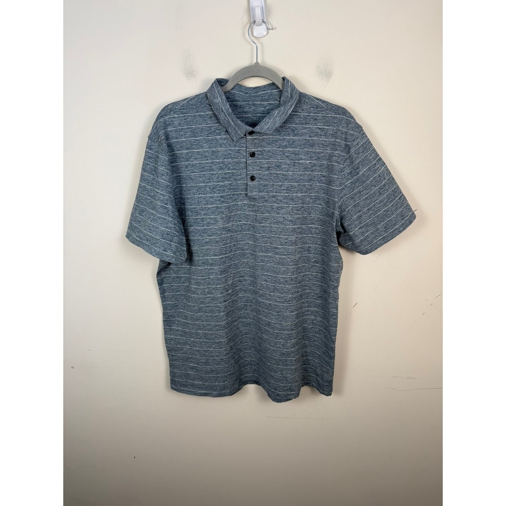 Lululemon Propel Polo XXL Mens Heathered Blue Striped Short Sleeve Golf Shirt